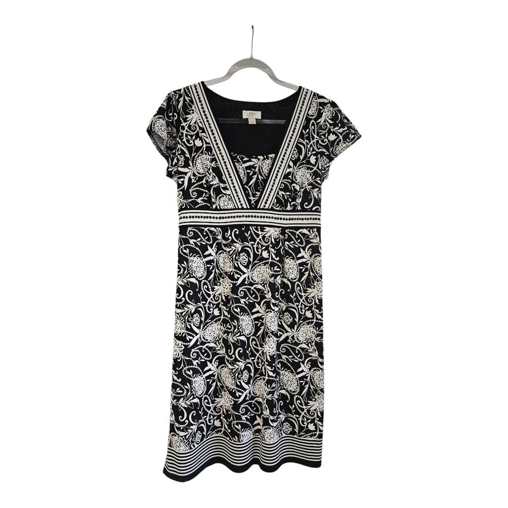 Ann Taylor LOFT Dress Size 6 Black White Floral Cap Sleeves A-line